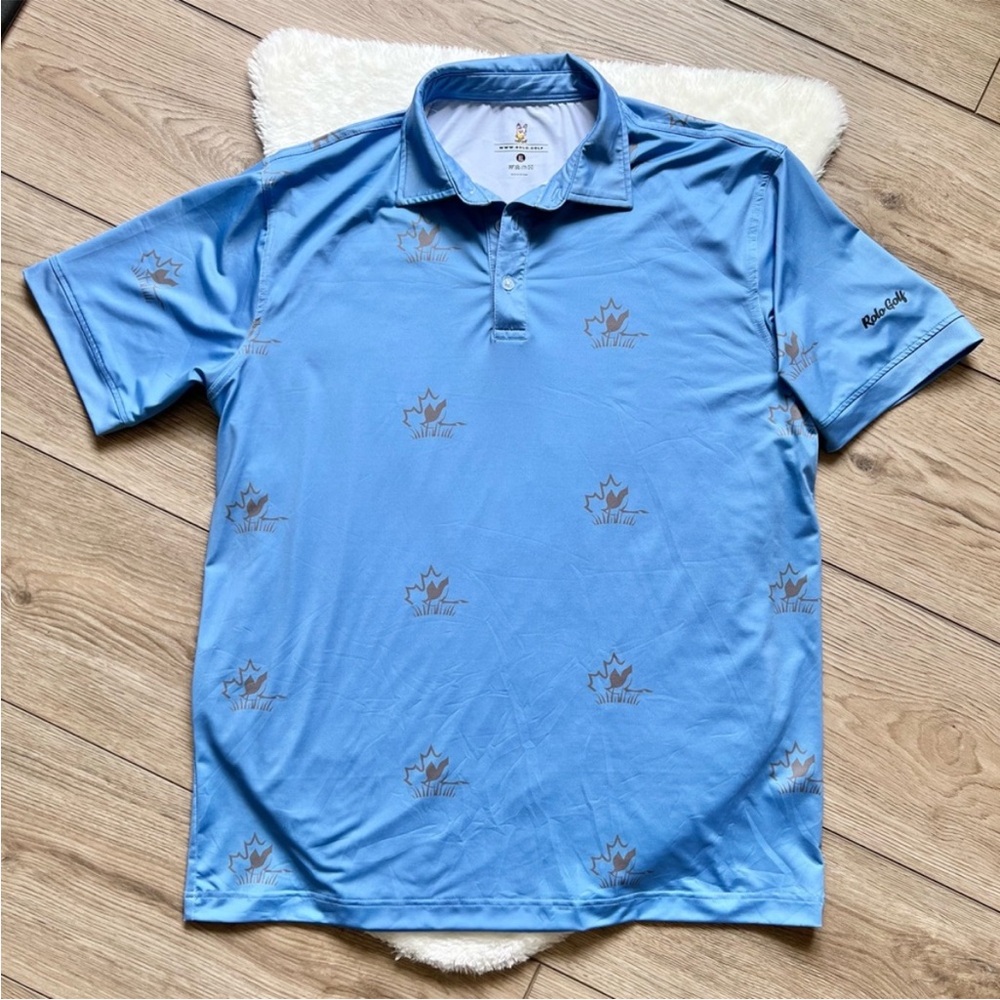 ROLO GOLF Blue Canadiana Print Polo Shirt Size XL